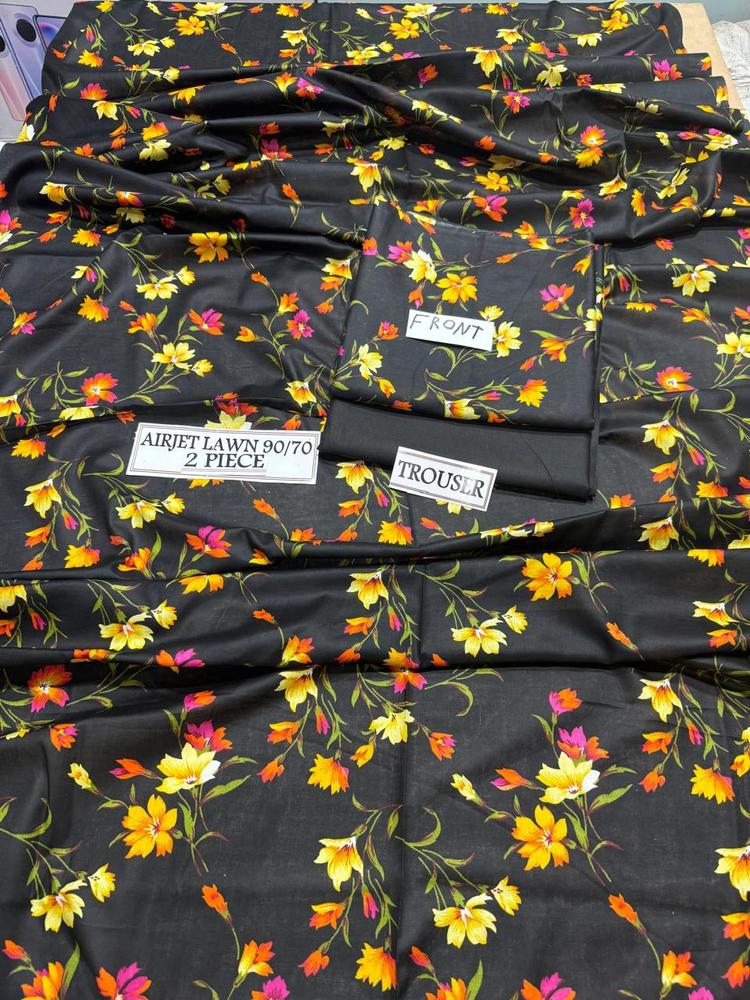 2 Pcs Women's Unstitched Lawn Printed Suit