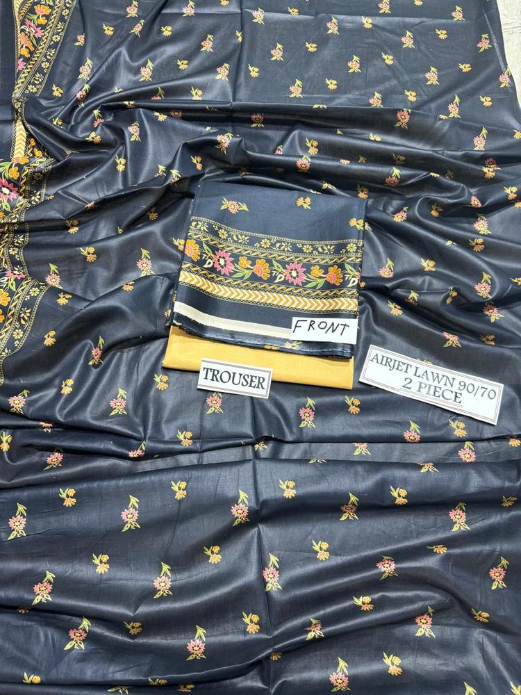 2 Pcs Women's Unstitched Lawn Printed Suit