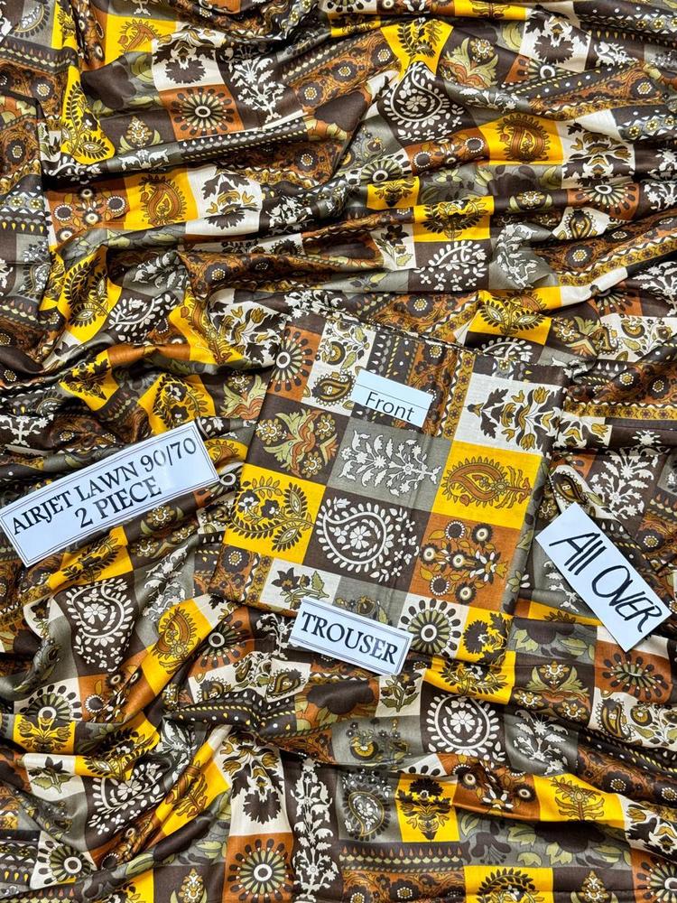 2 Pcs Women's Unstitched Lawn Printed Suit