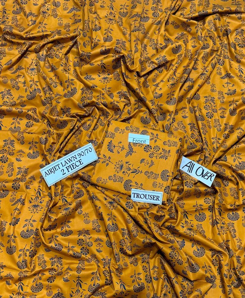 2 Pcs Women's Unstitched Lawn Printed Suit