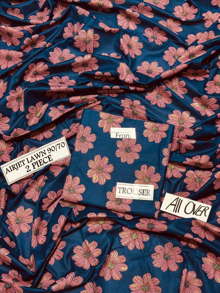 2 Pcs Women's Unstitched Lawn Printed Suit