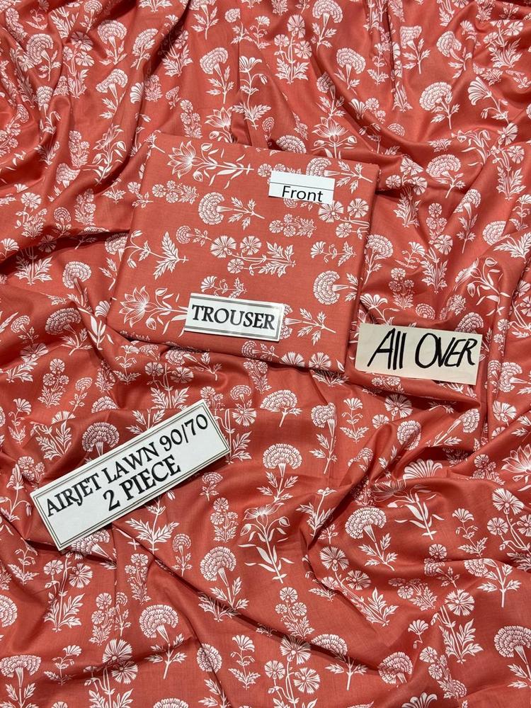 2 Pcs Women's Unstitched Lawn Printed Suit