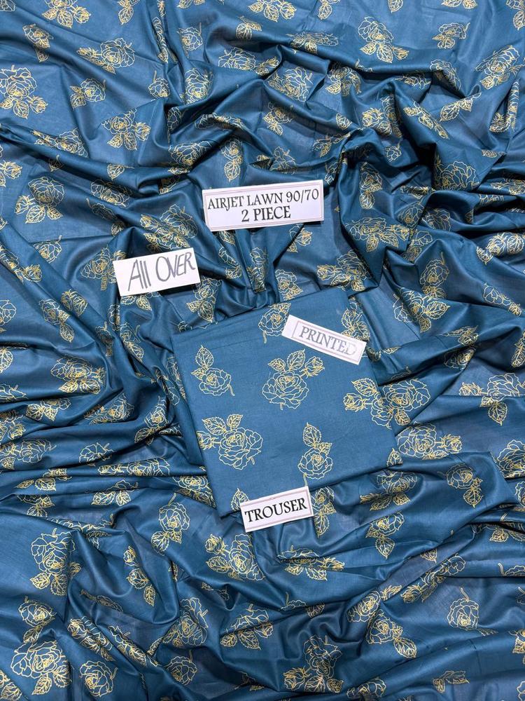 2 Pcs Women's Unstitched Lawn Printed Suit