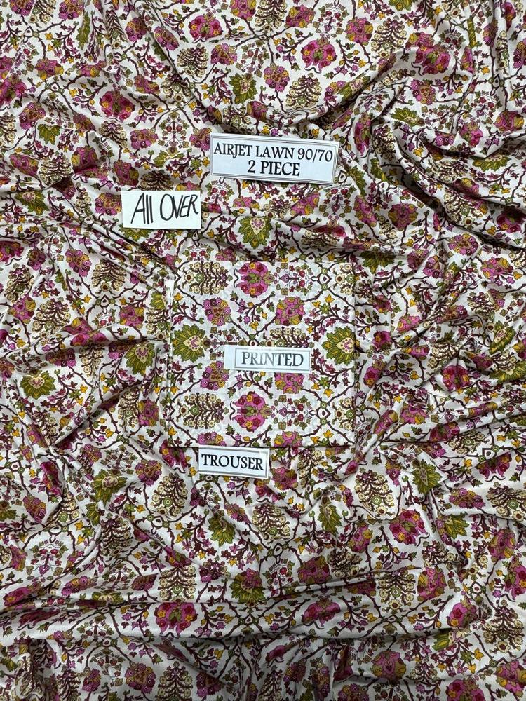 2 Pcs Women's Unstitched Lawn Printed Suit