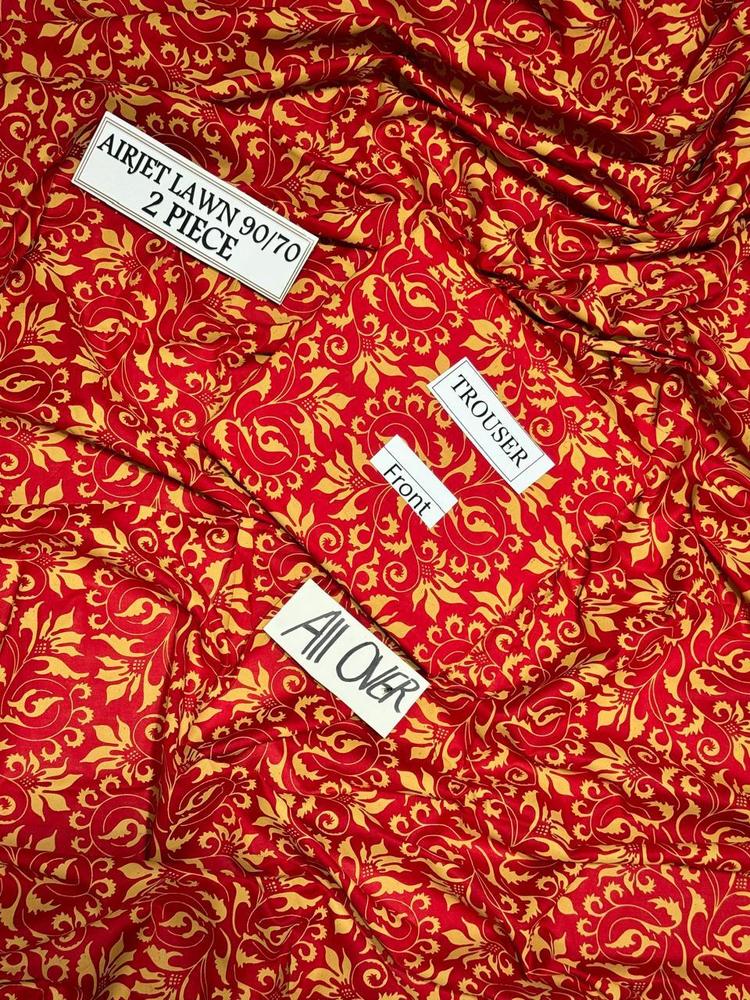 2 Pcs Women's Unstitched Lawn Printed Suit