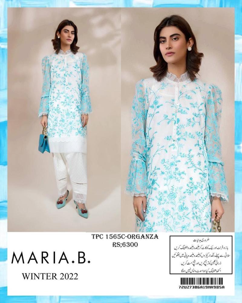 2 Pcs Women's Unstitched Organza Embroidered Suit