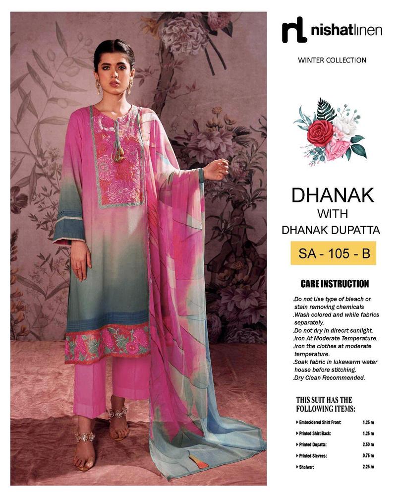 3 Pcs Women's Unstitched Dhanak Embroidered Suit