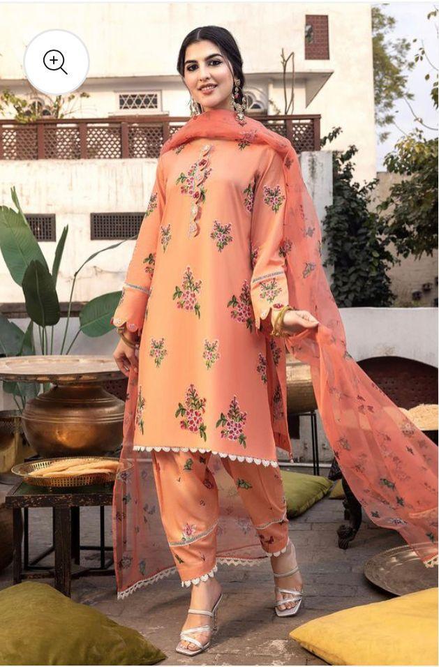 3 Pcs Women's Unstitched Silk  Embroidered Suit