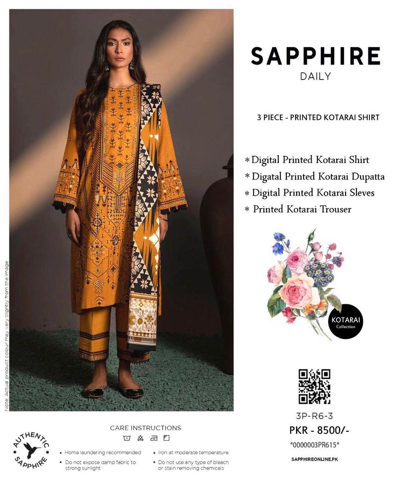 3 Pcs Women's Unstitched Dhanak Printed Suit