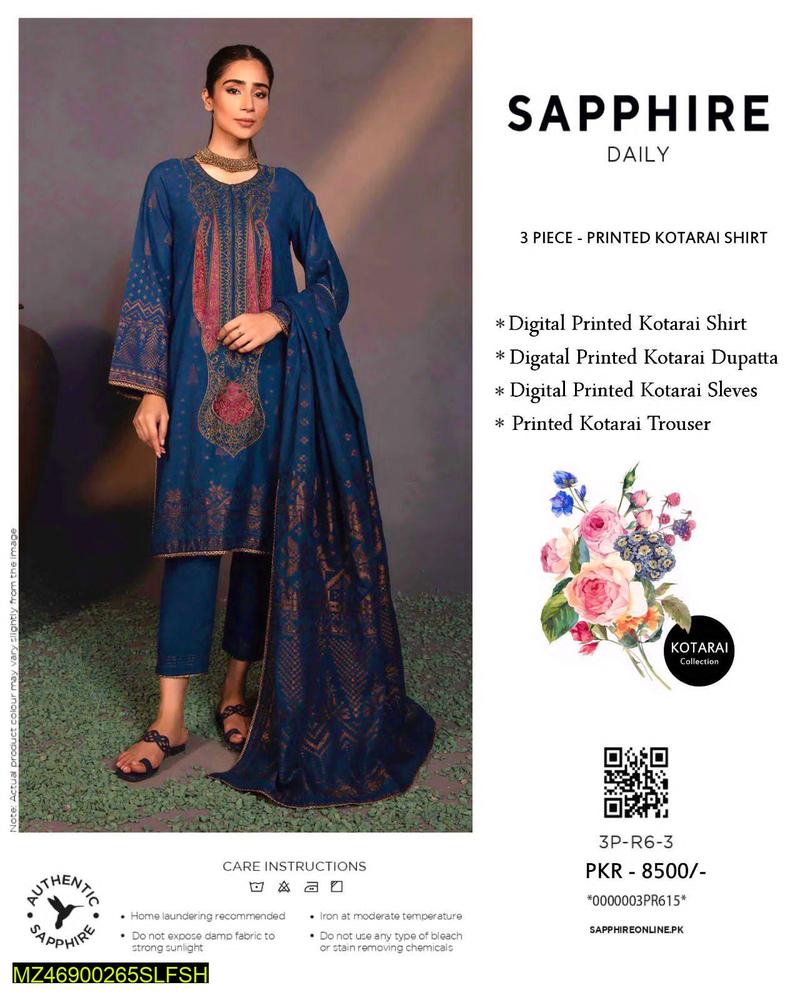 3 Pcs Women's Unstitched Kotarai Printed Suit