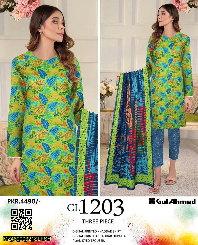 3 Pcs Women's Unstitched Khaddar Printed Suit