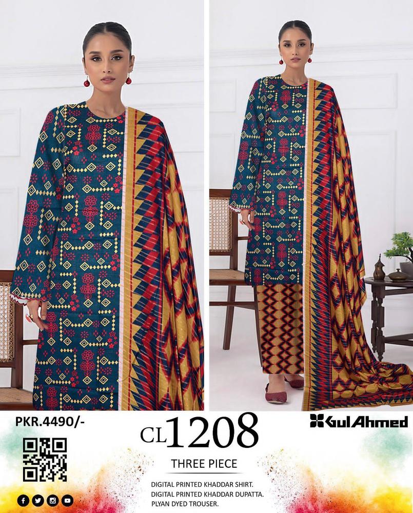 3 Pcs Women's Unstitched Khaddar Printed Suit