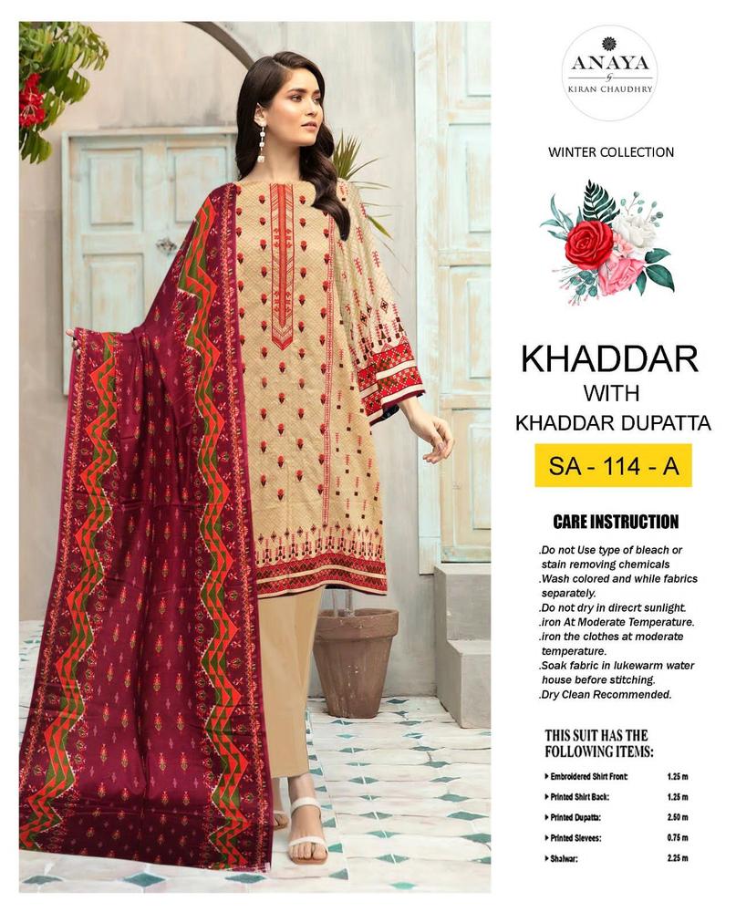 3 Pcs Women's Unstitched Khaddar Embroidered Suit