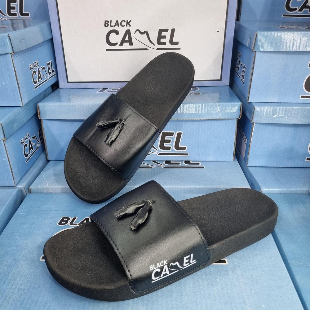 Black Camel PVC Tassel Style Slide, Black