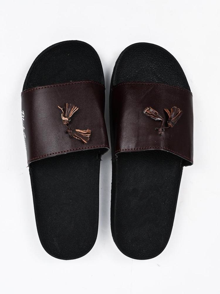 Black Camel Tassel Slide Slipper For Men Brown
