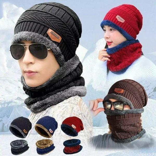 Stylish Multicolor Polyester Beanie and Neck Warmer Set - 1 Piece