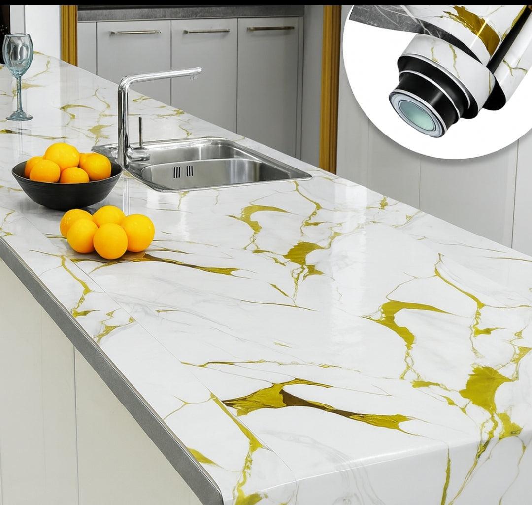 Wall Marble Sheet White and Golden Shade 10 Pcs 