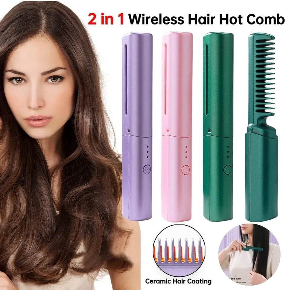 Wireless Hair Straightener Comb Purple Rechargeable