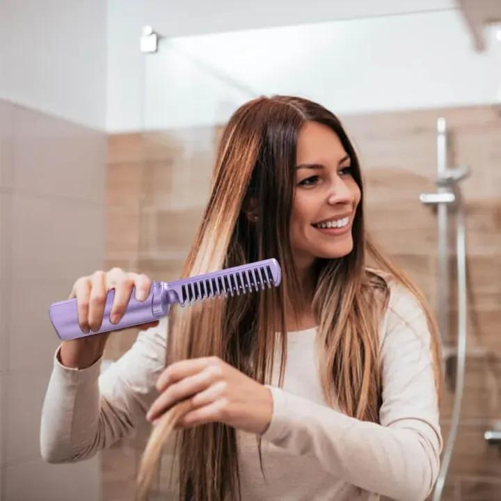 Wireless Hair Straightener Comb Purple Rechargeable
