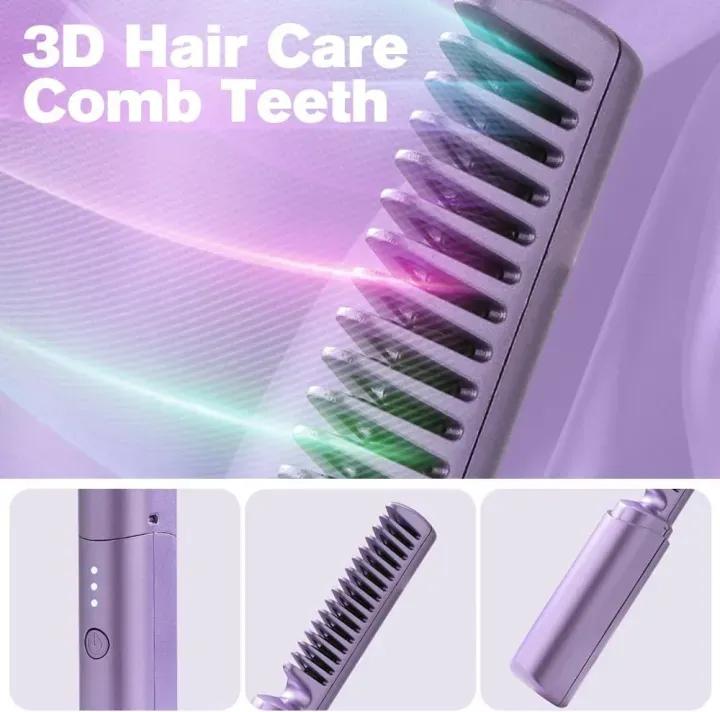 Wireless Hair Straightener Comb Purple Rechargeable