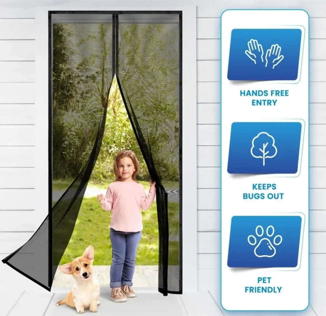 Magnetic Screen Door for Balcony & Patios, Black, 80x36"