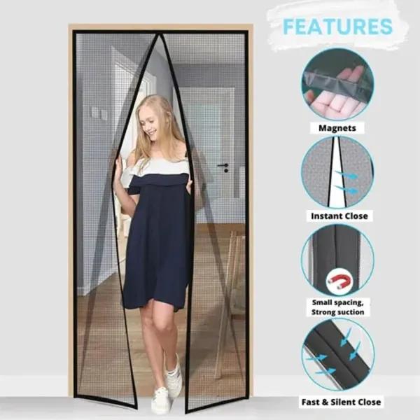 Magnetic Screen Door for Balcony & Patios, Black, 80x36"
