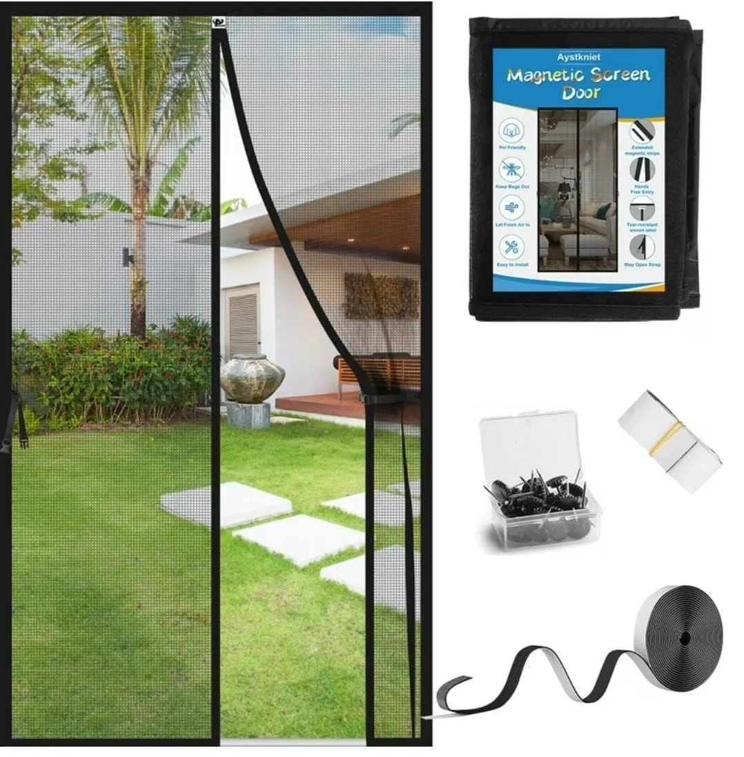 Magnetic Screen Door for Balcony & Patios, Black, 80x36"