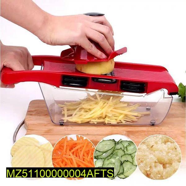 Red Vegetable Cutter with 10 Cutting Styles & Detachable Container