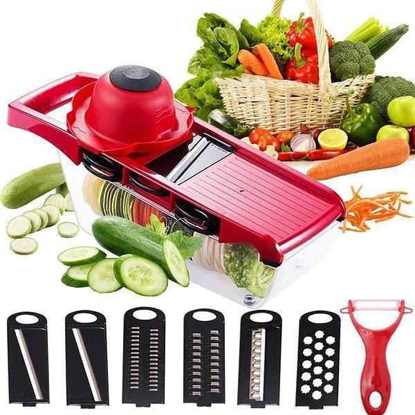 Red Vegetable Cutter with 10 Cutting Styles & Detachable Container