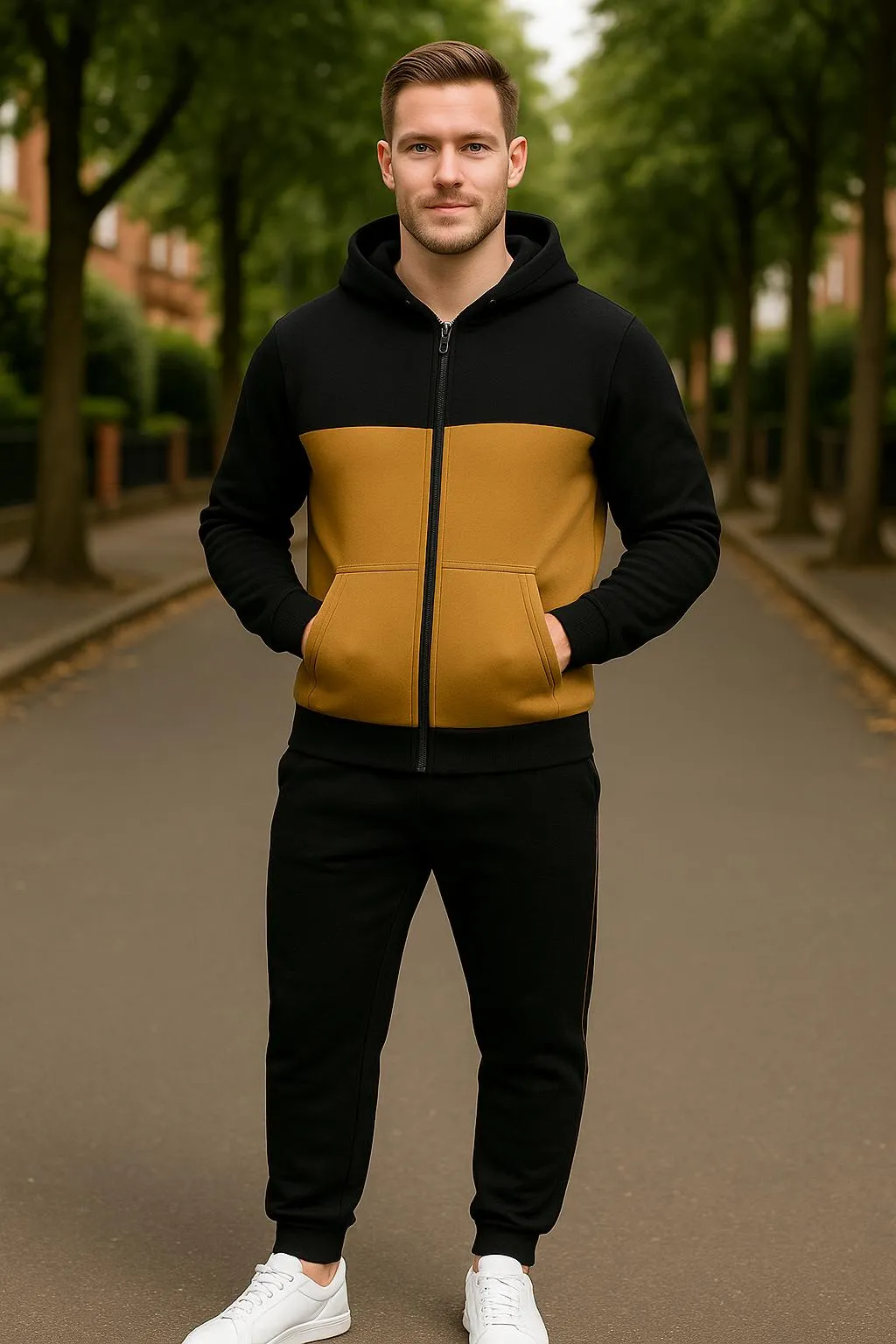 2 Pcs Men's Fleece Plain Zipper Track Suit