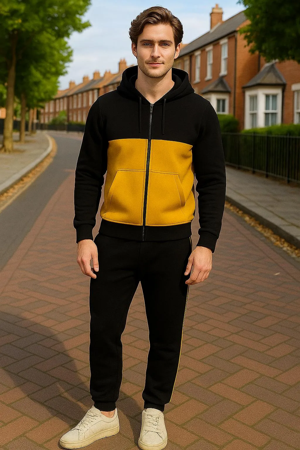 2 Pcs Men's Fleece Plain Zipper Track Suit