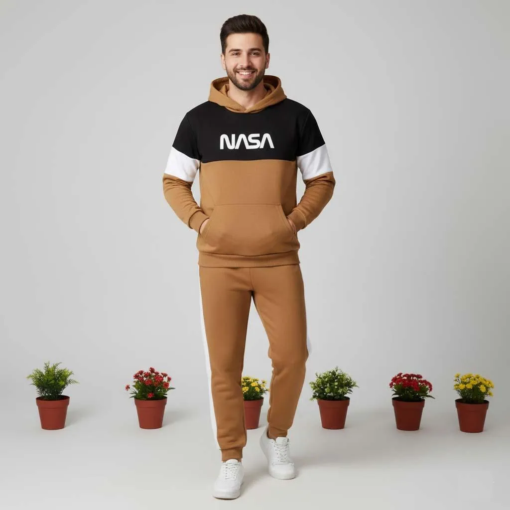 2 Pcs Men's Fleece Printed Hoodie Track Suit