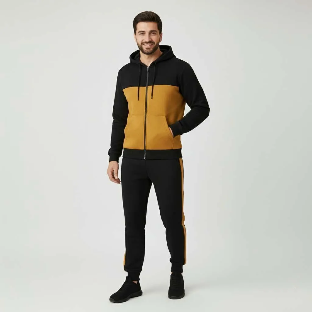 2 Pcs Men's Fleece Plain Zipper Track Suit