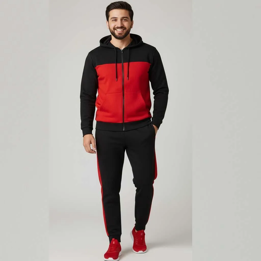 2 Pcs Men's Fleece Plain Zipper Track Suit