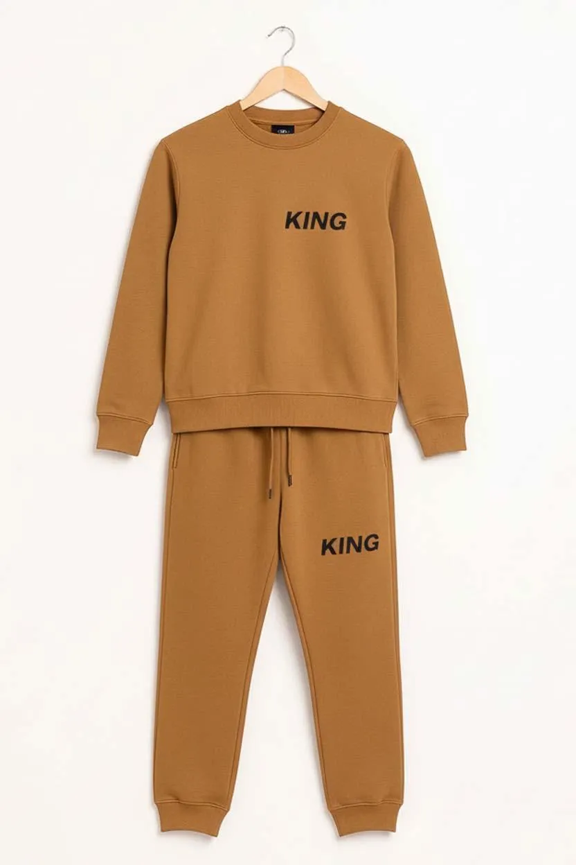 2 Pcs Men's  Polyster Fleece Printed Track Suit