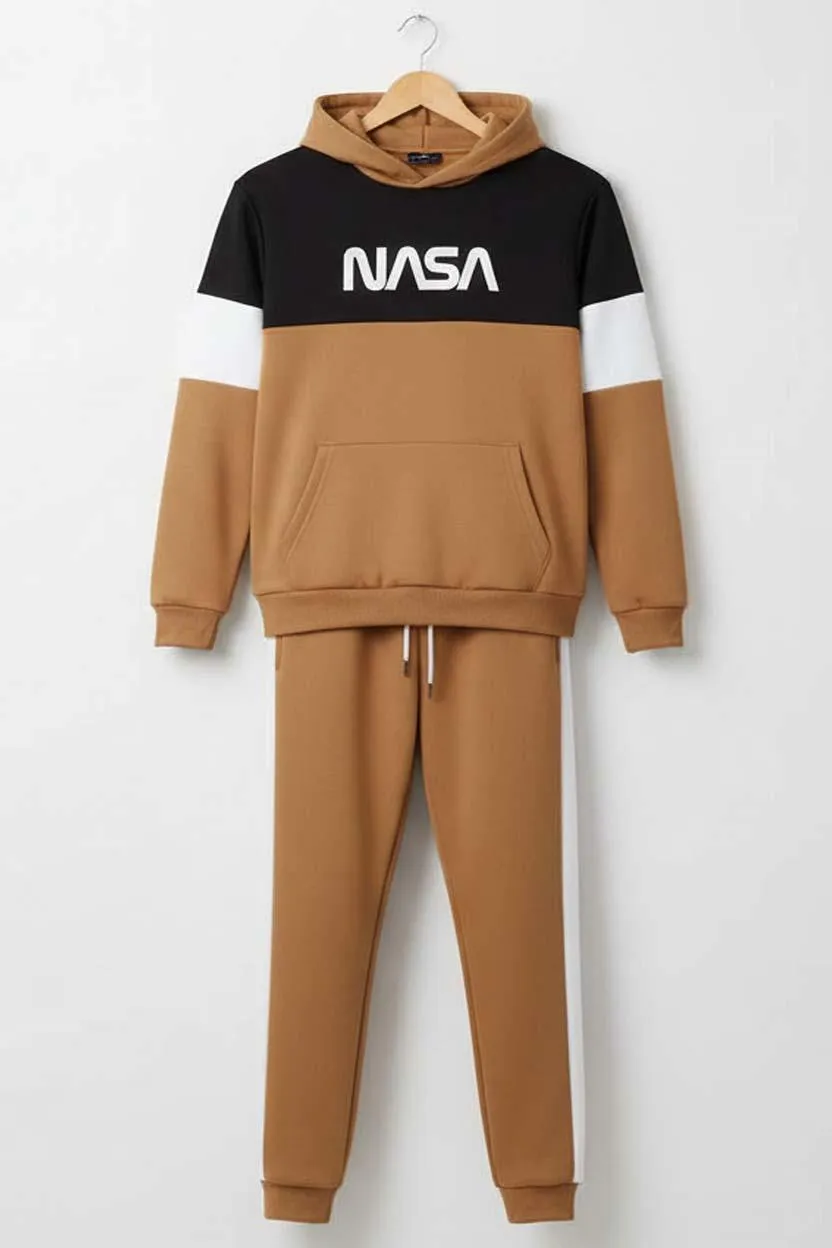 2 Pcs Men's Polyester Fleece  Printed Hoodie Track Suit