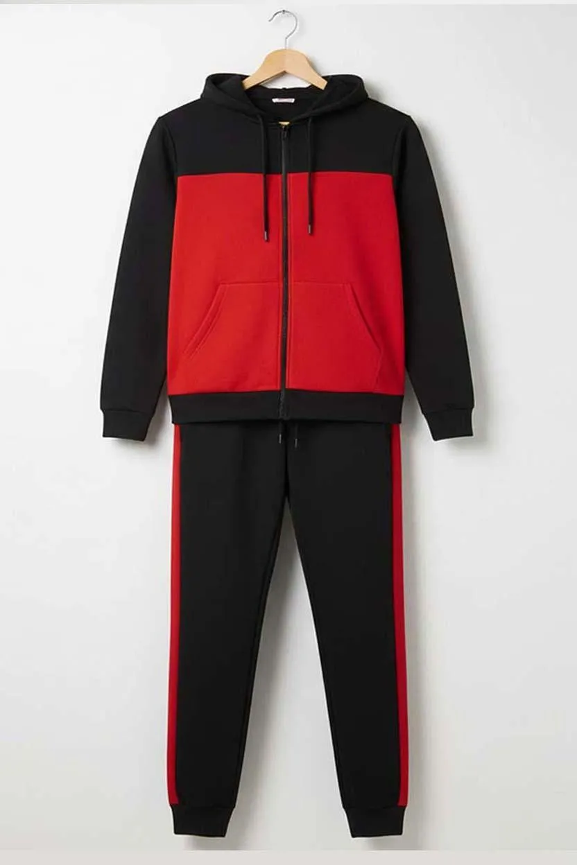 2 Pcs Men's Polyester Fleece Plain Zipper Track Suit