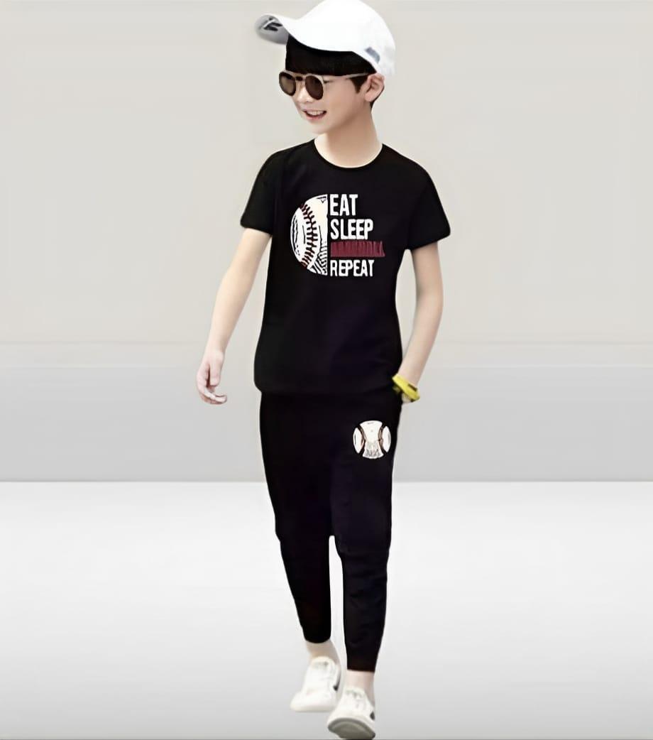 Stylish Boy's Tracksuit Set - 2 Pcs Micro Printed Outfit