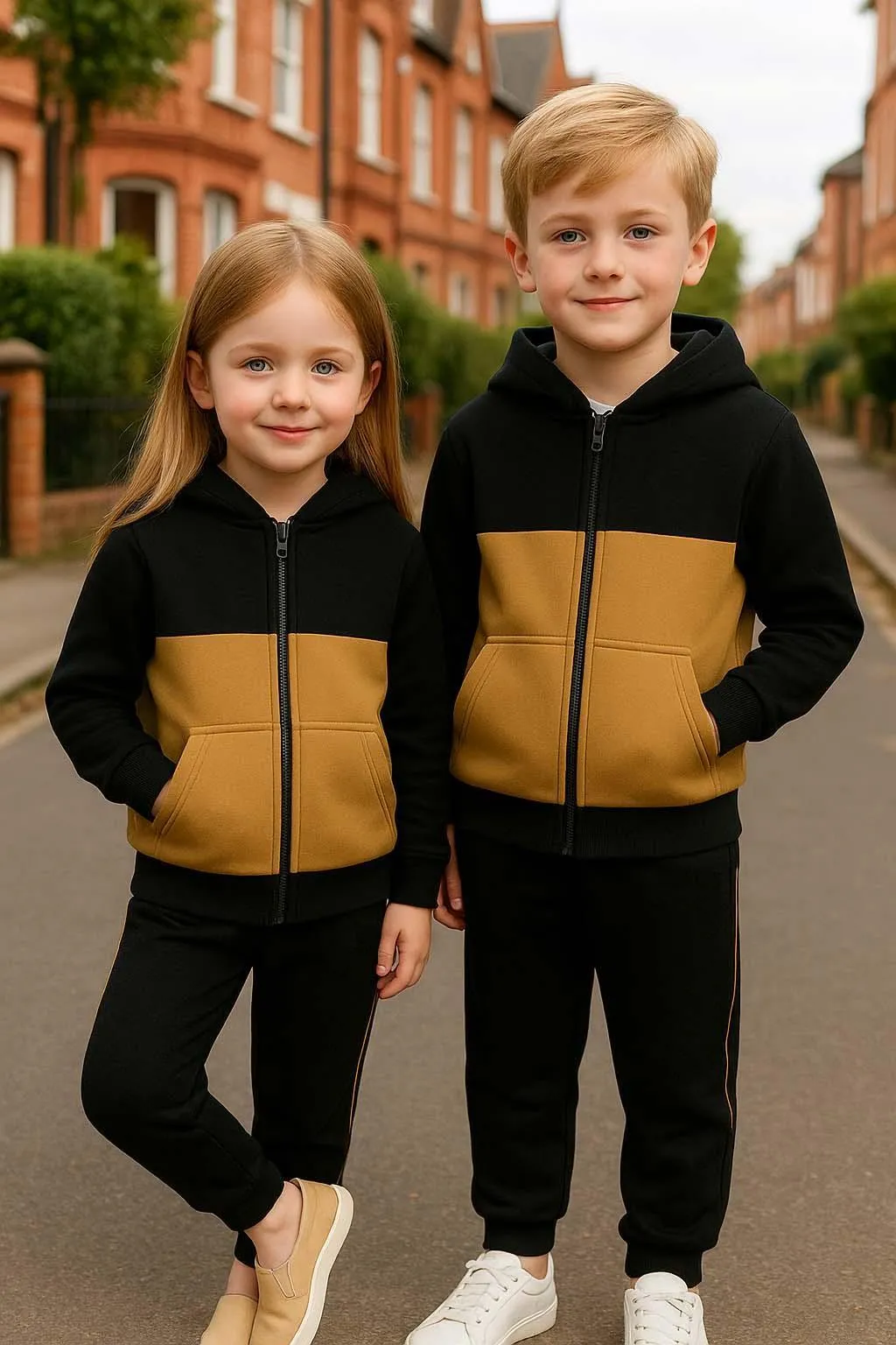 2 Pcs Girl's Fleece Plain Zipper Tracksuit