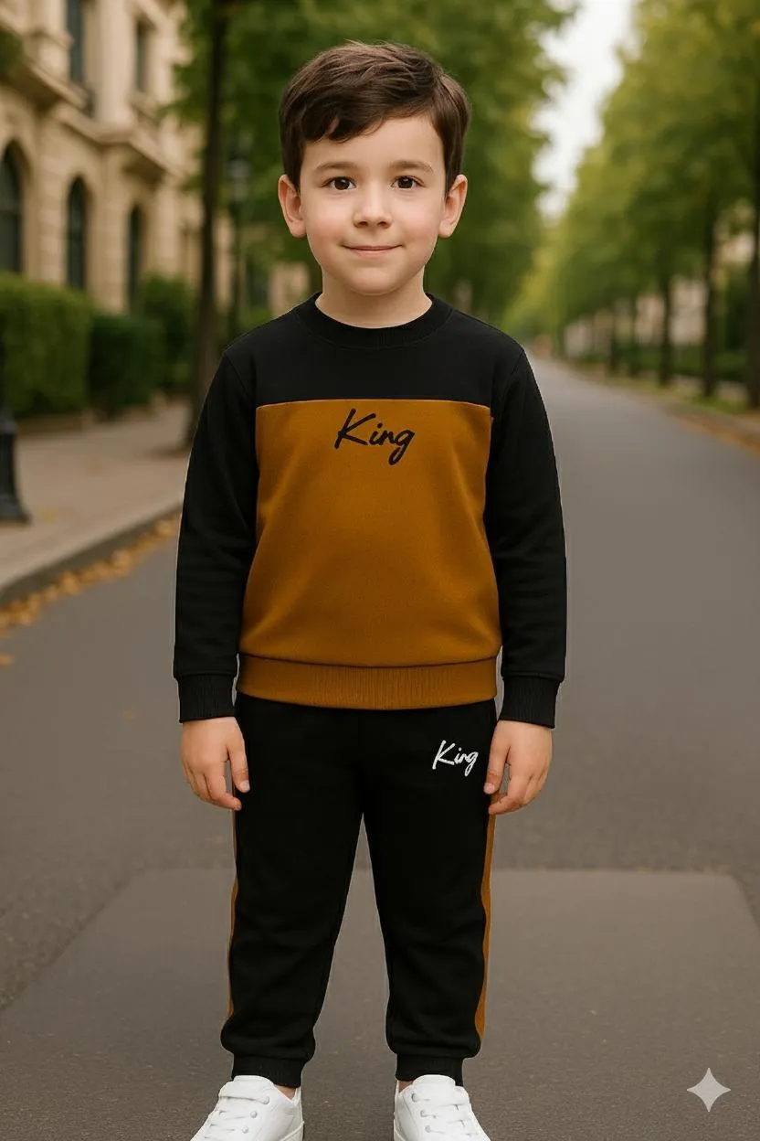 2 Pcs Boys and  Girl's Fleece Printed Sweatshirt Tracksuit