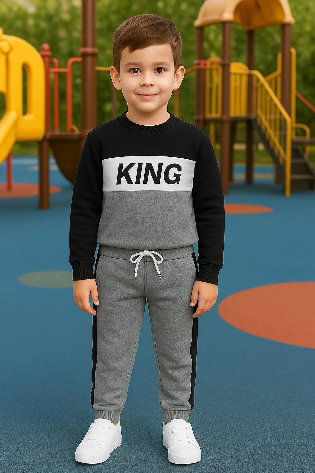 2 Pcs Boys Girl's Fleece Printed Sweatshirt Tracksuit