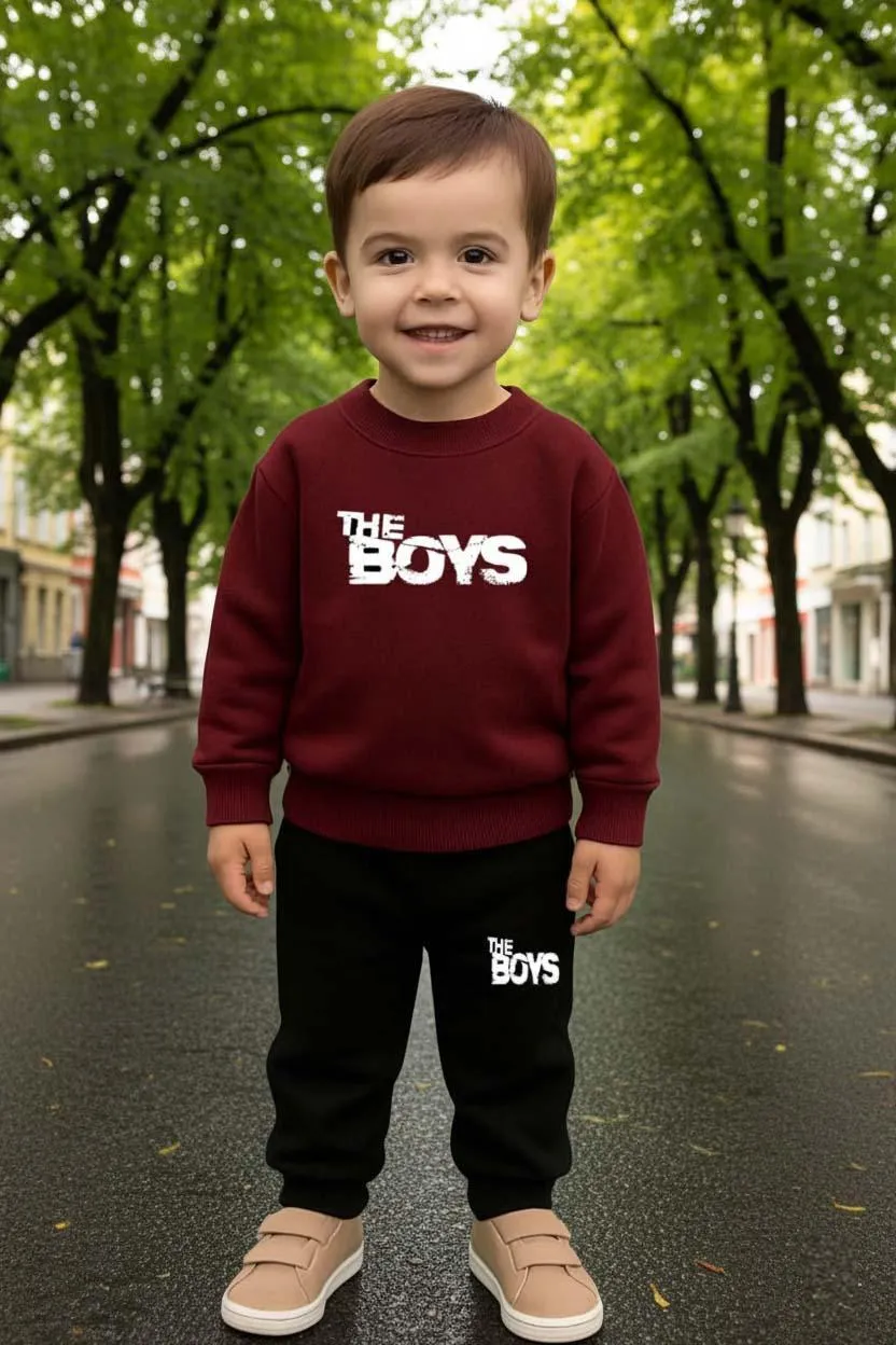 2 Pcs Boys and Girl's Fleece Printed Sweatshirt Tracksuit