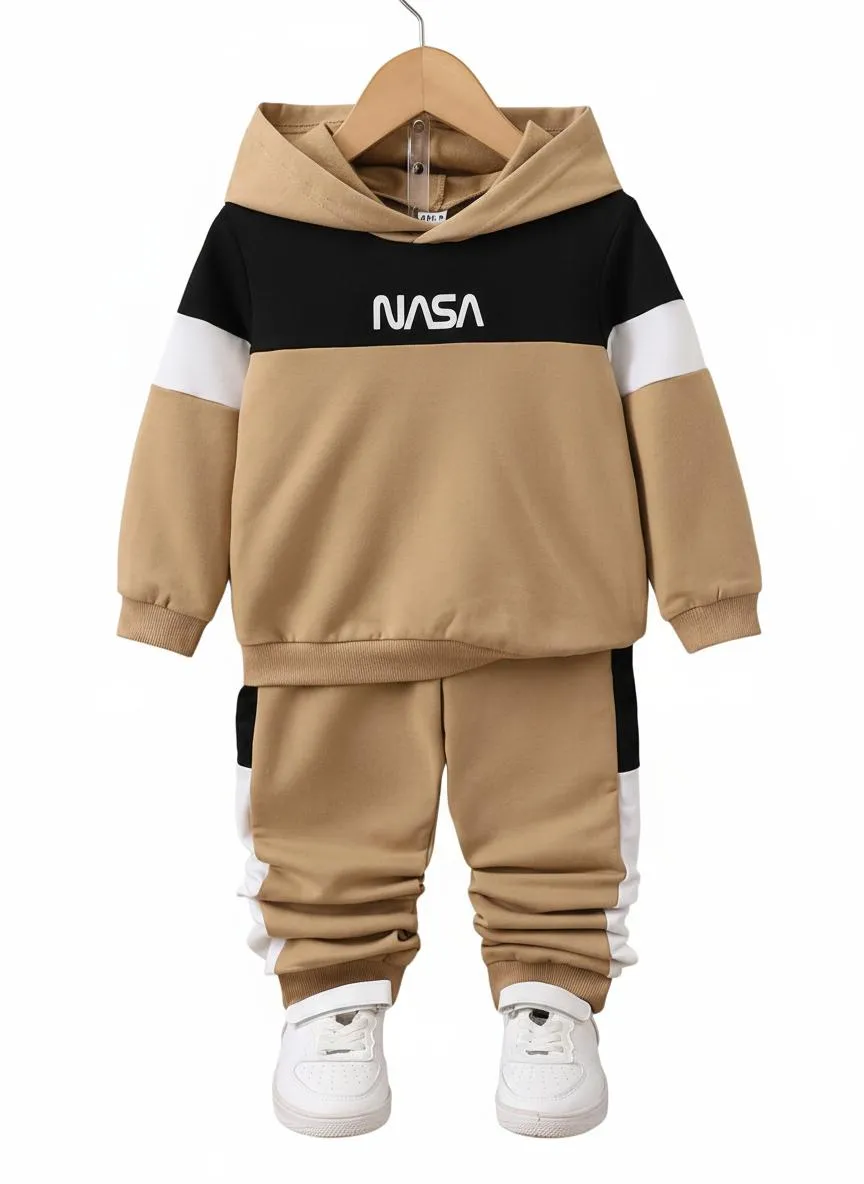 2 Pcs Boys and Girl's Fleece Printed Hoodie Tracksuit
