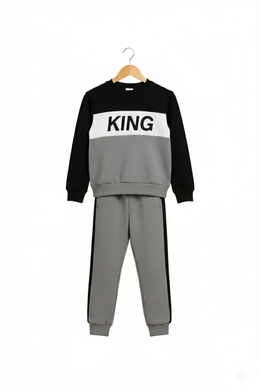 2 Pcs Boys and  Girl's Fleece Printed Tracksuit