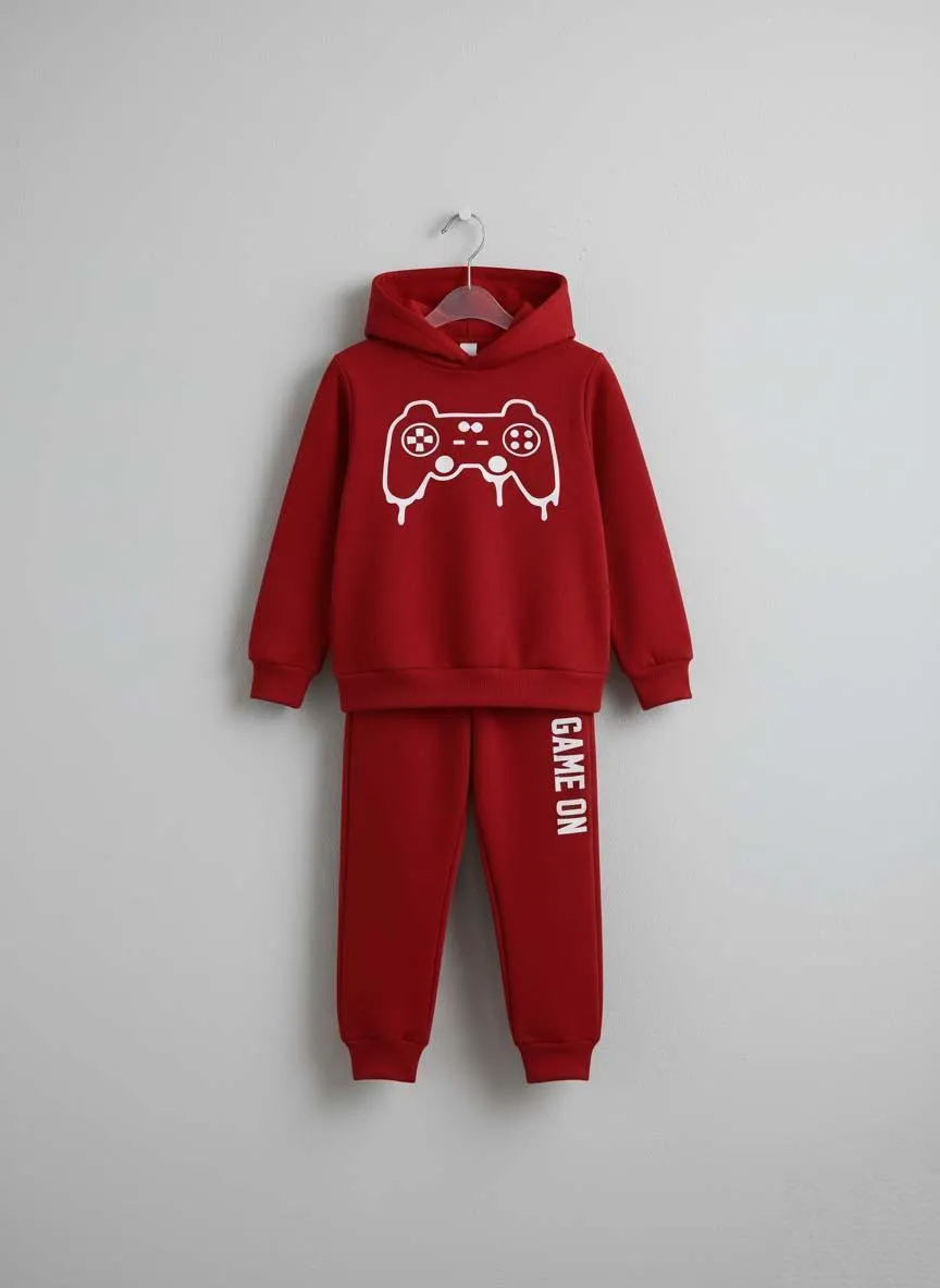 2 Pcs Boy's Polyester fleece Printed Tracksuit