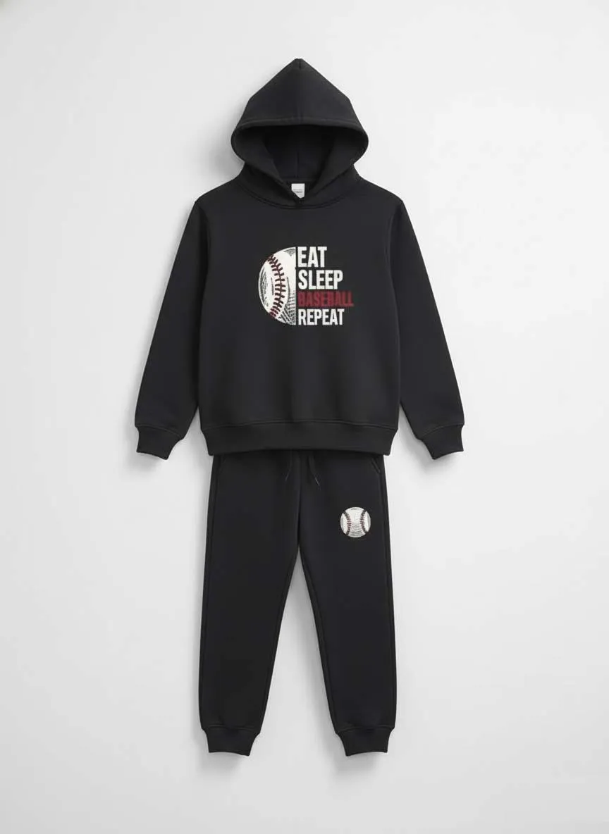 2 Pcs Boys and Girl's Polyester Fleece  Printed Hoodie Tracksuit