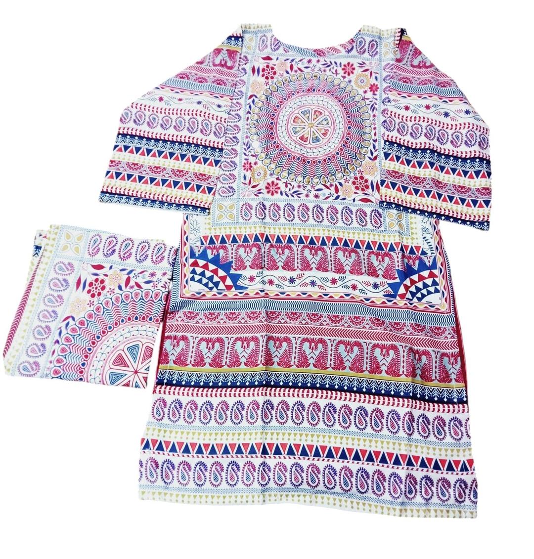 Elegant Women's Stitched White Shirt and Trouser Set - Block Printed Grip Fabric with Dupatta