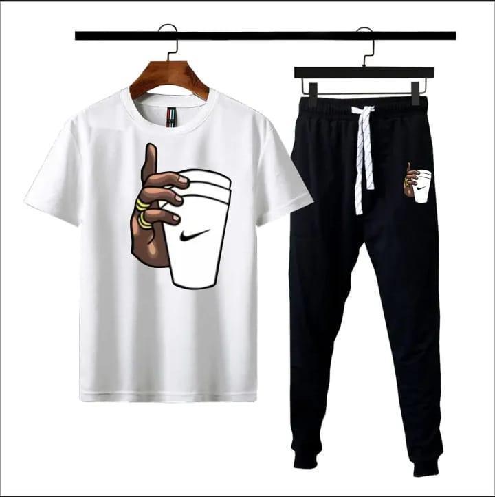 Men's Printed Tracksuit  (Coffee Cup) White 