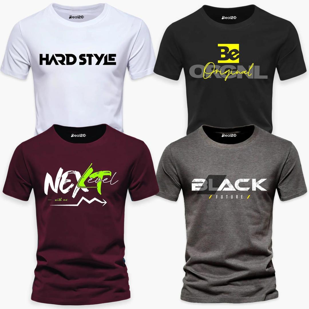 Men's Cotton Jersey Printed T-Shirts - 4 Pcs Multicolor Set