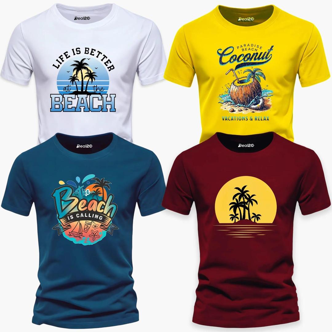 Men's Graphics T Shirt Half Pack of 4 (Beach) 